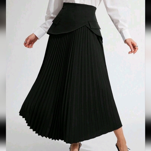 Women Pleated Solid Color Skirt, Casual Vacation